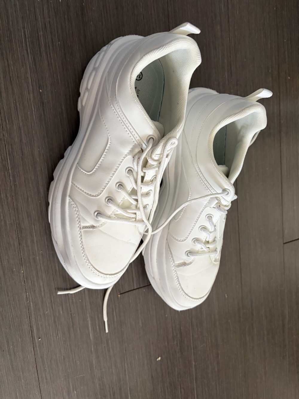 Women's White Lace-Up Chunky Sneakers - Picture 3 of 3